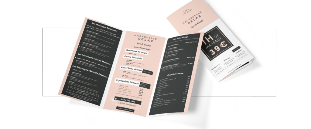 Identité visuelle, site e-commerce et supports print de Mademoiselle Relax réalisés par la société Digeek