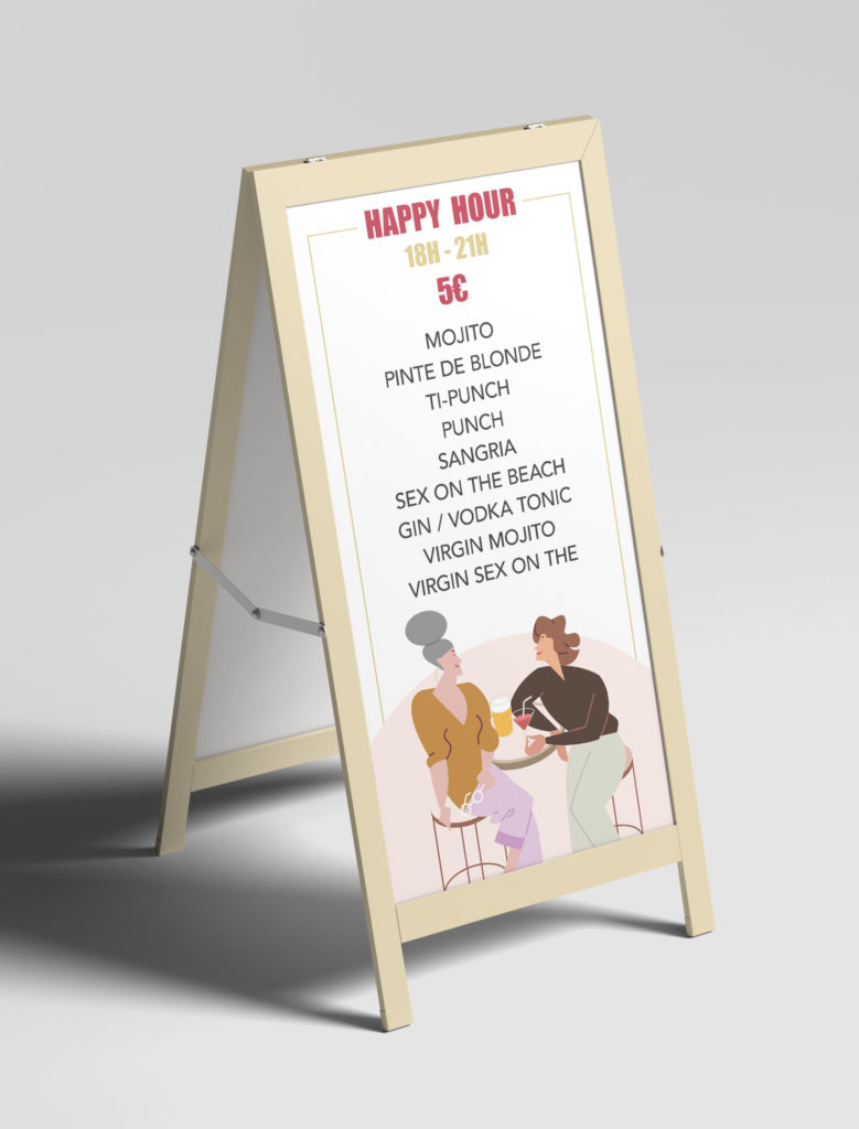 Création de signalétique, stop trottoir avec une illustration pour un restaurant à Toulouse